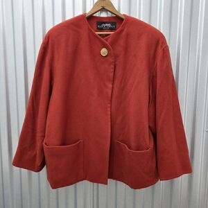 Vintage Linda Allard Ellen Tracey Wool Jacket Orange Red Sz 6 Petite Gold Button